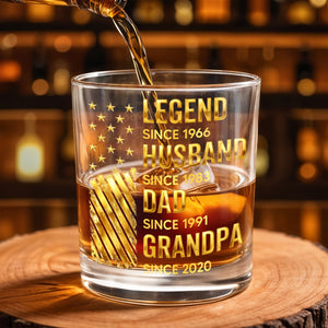 Legend Husband Dad Grandpa Whiskey Glass, Personalized Custom Whiskey Glass, Gift For Dad and Grandpa Lovers