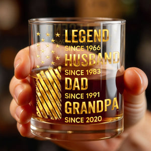Legend Husband Dad Grandpa Whiskey Glass, Personalized Custom Whiskey Glass, Gift For Dad and Grandpa Lovers