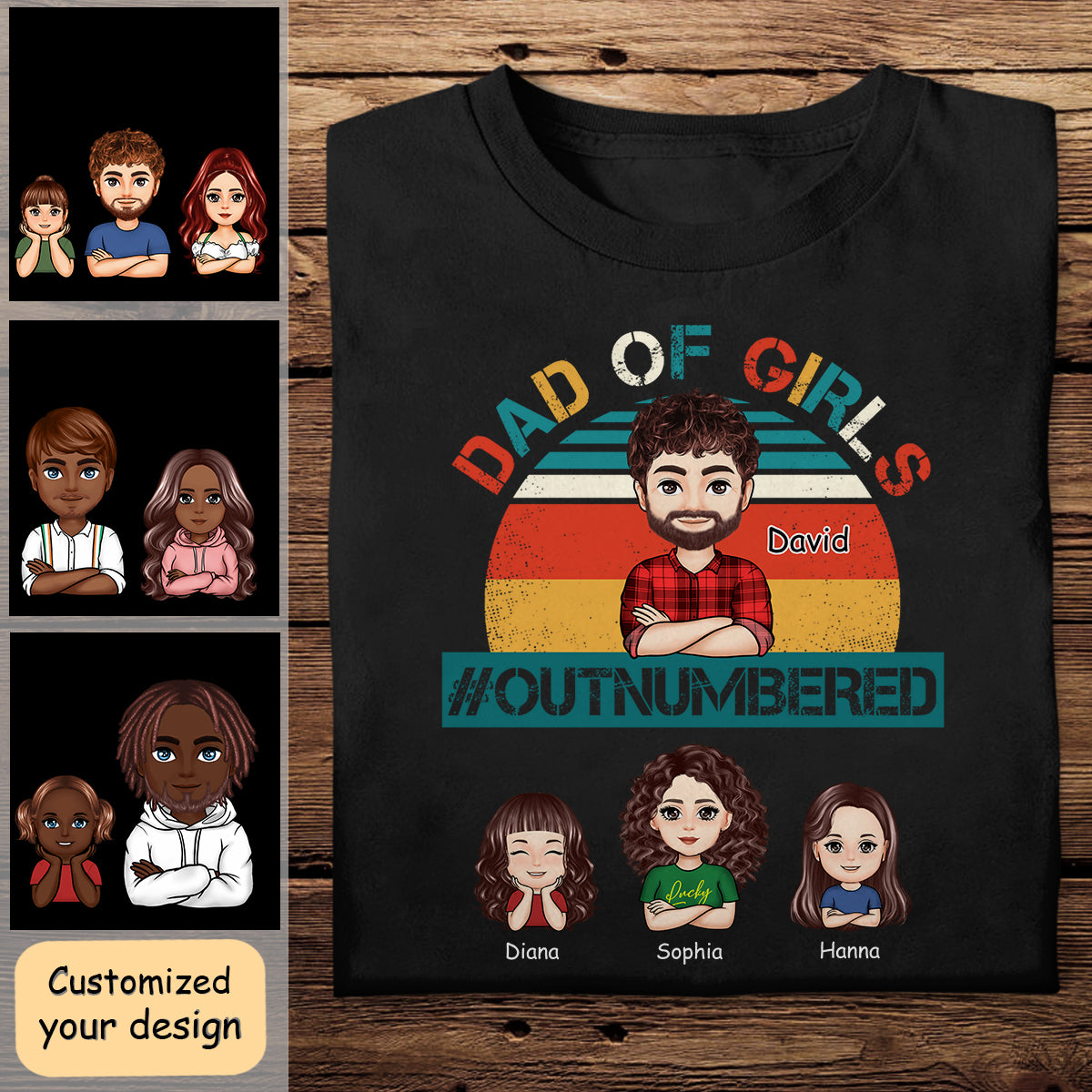 Dad Of Girls Outnumbered - Personalized Apparel - Gift For Father, Grandpa, Father's Day Gift