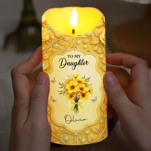 To My Daughter, Candle With Flowers And Hearts, Gift For Daughters