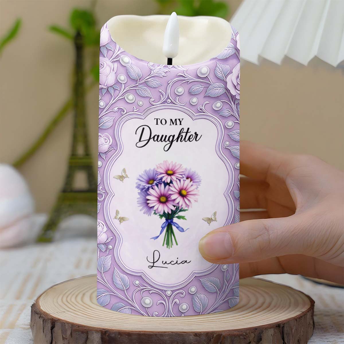 To My Daughter, Candle With Flowers And Hearts, Gift For Daughters