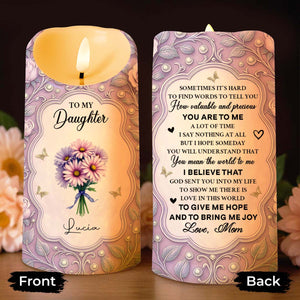 To My Daughter, Candle With Flowers And Hearts, Gift For Daughters