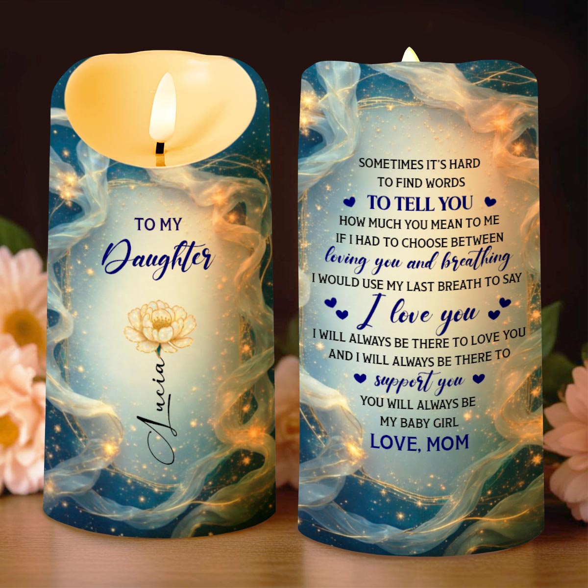 To My Daughter, Loving Words From Mom, Custom LED Candle, Gift For Daughters