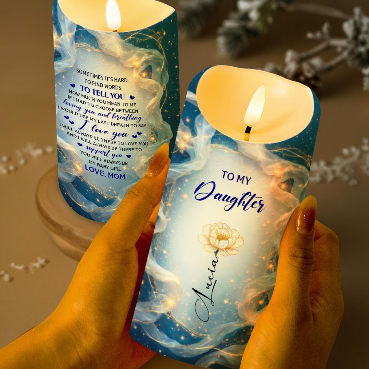 To My Daughter, Loving Words From Mom, Custom LED Candle, Gift For Daughters