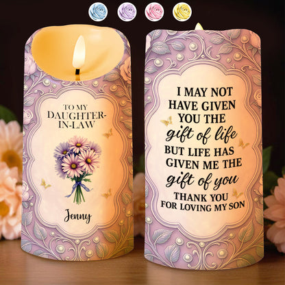 To My Daughter-In-Law, Gift Of Life, Flowers and Butterflies, Custom LED Candle, Gift For Daughter-In-Laws