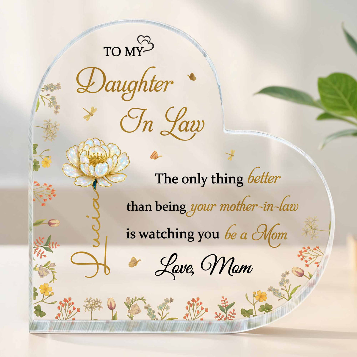 To My Daughter In Law, The Joy of Watching You Be a Mom, Personalized Heart Shaped Acrylic Plaque, Gift For Daughter-In-Laws