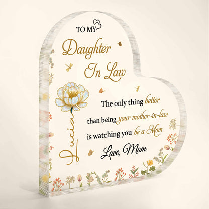 To My Daughter In Law, The Joy of Watching You Be a Mom, Personalized Heart Shaped Acrylic Plaque, Gift For Daughter-In-Laws