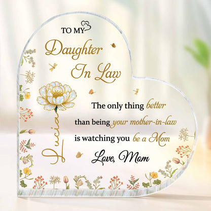 To My Daughter In Law, The Joy of Watching You Be a Mom, Personalized Heart Shaped Acrylic Plaque, Gift For Daughter-In-Laws