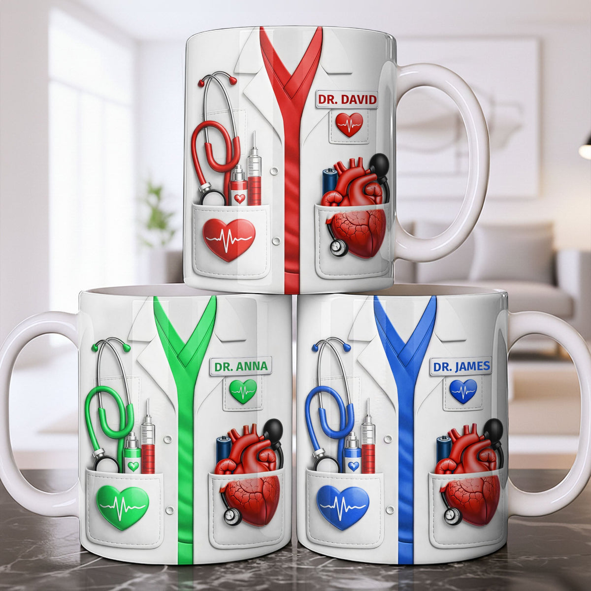 To My Favorite Doctor, Medical Tools and Heartbeat, Medical Coffee Mug 11oz, Perfect Gift for Doctors and Healthcare Workers