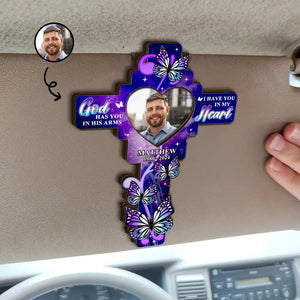 Custom Photo God Has You In His Arms - Personalized Custom Shaped Car Visor Clip - Memorial Car Visor Clip 1 Layer