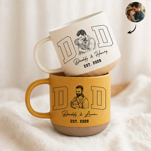 Father's Day Gifts, Dad Est Custom Photo Sketch Line Art Father's Day Gift For Husband, Dad - Personalized Pottery Mug