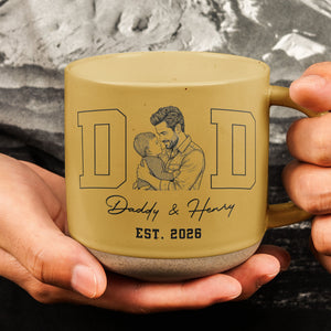 Father's Day Gifts, Dad Est Custom Photo Sketch Line Art Father's Day Gift For Husband, Dad - Personalized Pottery Mug