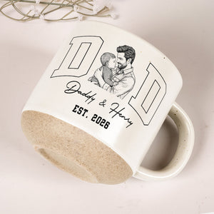 Father's Day Gifts, Dad Est Custom Photo Sketch Line Art Father's Day Gift For Husband, Dad - Personalized Pottery Mug
