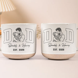 Father's Day Gifts, Dad Est Custom Photo Sketch Line Art Father's Day Gift For Husband, Dad - Personalized Pottery Mug