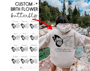 Custom Birth Flower Butterfly Two Sides Print Shirt, Heaven Shirt, Memorial Gift