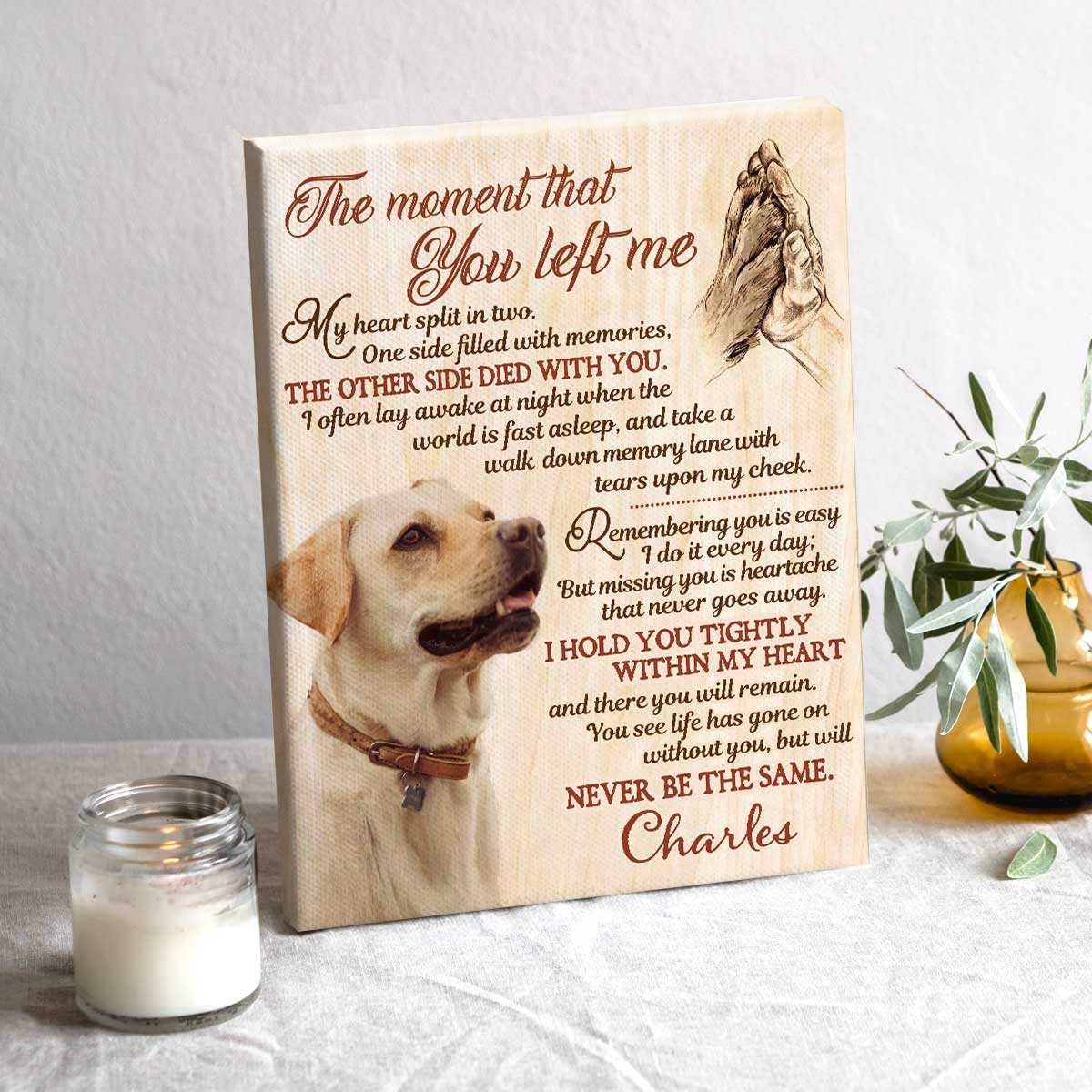 Dog Memorial Gift, Personalized Dog Memorial Wall Art, Custom Pet Sympathy Gift, The Moment That You Left Me