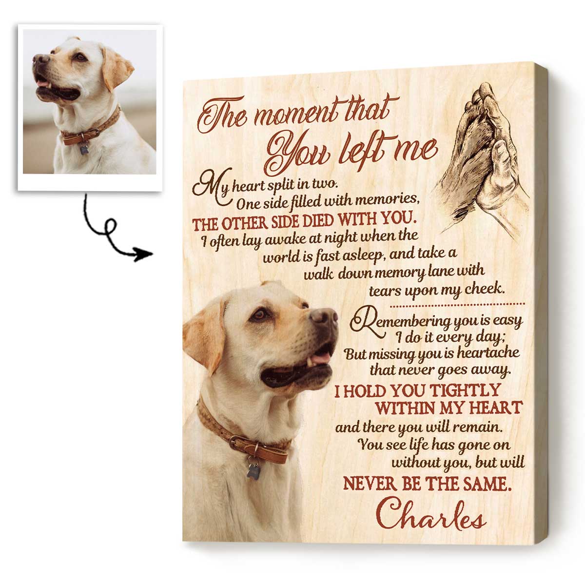 Dog Memorial Gift, Personalized Dog Memorial Wall Art, Custom Pet Sympathy Gift, The Moment That You Left Me