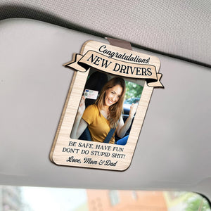 Don't Do Stupid Sh*t - Personalized Photo Wooden Car Visor Clip - Gift For New Drivers