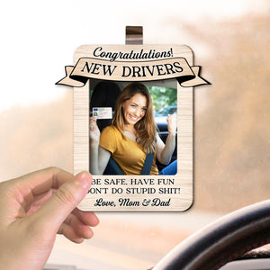 Don't Do Stupid Sh*t - Personalized Photo Wooden Car Visor Clip - Gift For New Drivers