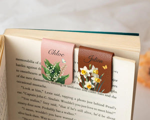 Personalized Magnetic Bookmark with Birth Flower, Custom Leather Name Bookmark, Bridemaid Gift, Book Lovers Gift, Birthday Gift for Friends