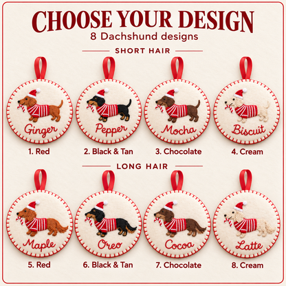 Personalized Dachshund Christmas Ornament, Custom Name Dog Felt Ornament, Doxie Pet Loss Memorial Gift, Gift For Pet Lover, Cute Gift