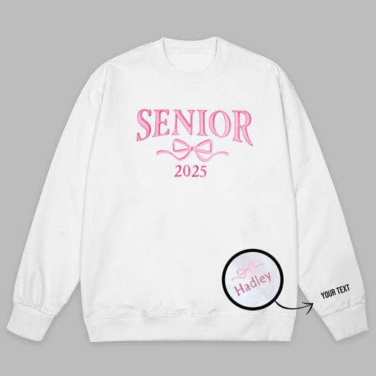 Embroidered Senior Sweatshirt, Coquette Bow, Customized Grad Gift, Crewneck Sweatshirt Graduation, Class of 2025, Personalized Senior Gift