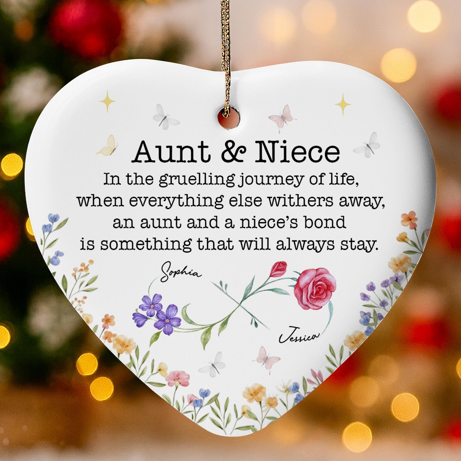 Aunt And Niece, Lifelong Bond With Roses And Butterflies, Ceramic Ornament, Gift For Family