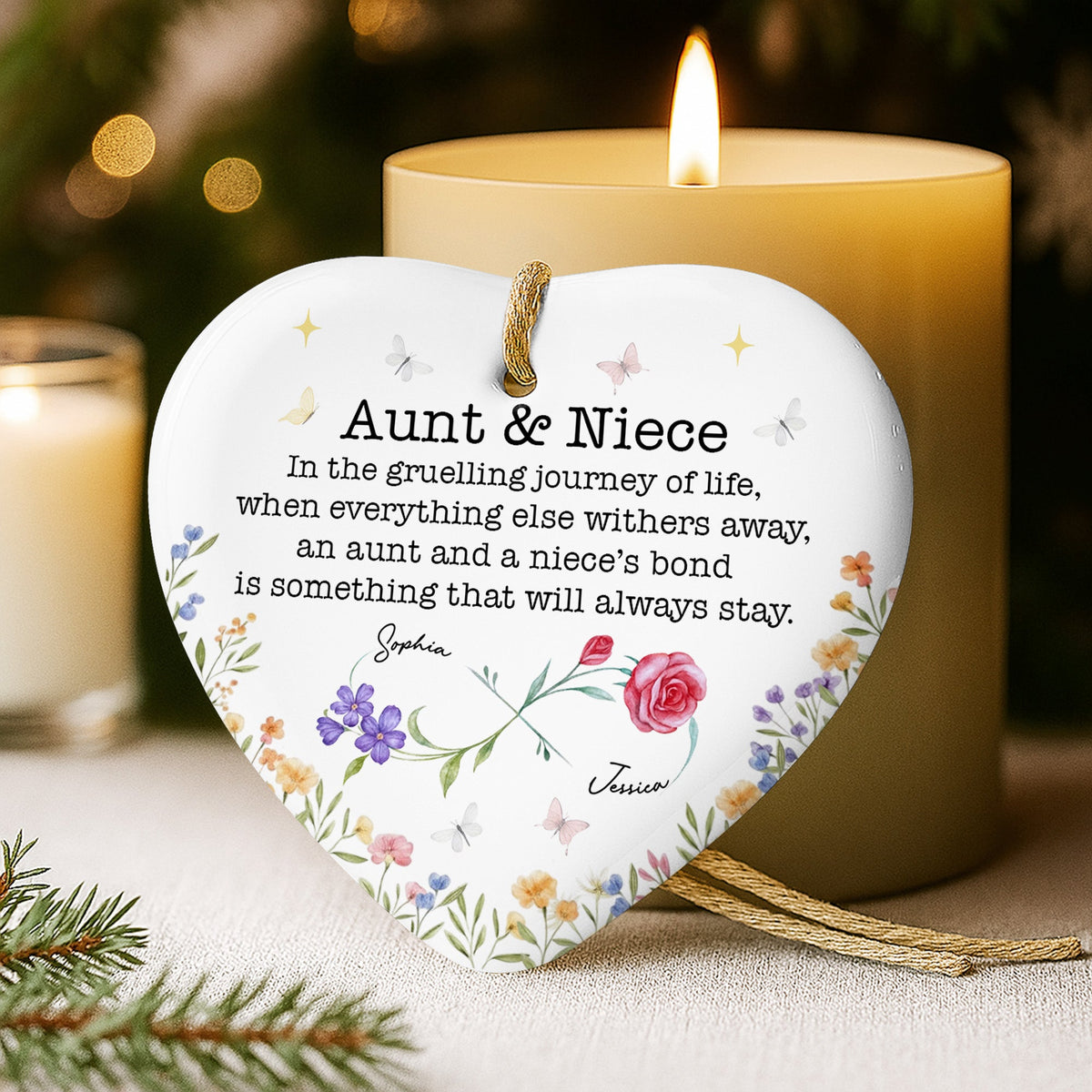 Aunt And Niece, Lifelong Bond With Roses And Butterflies, Ceramic Ornament, Gift For Family