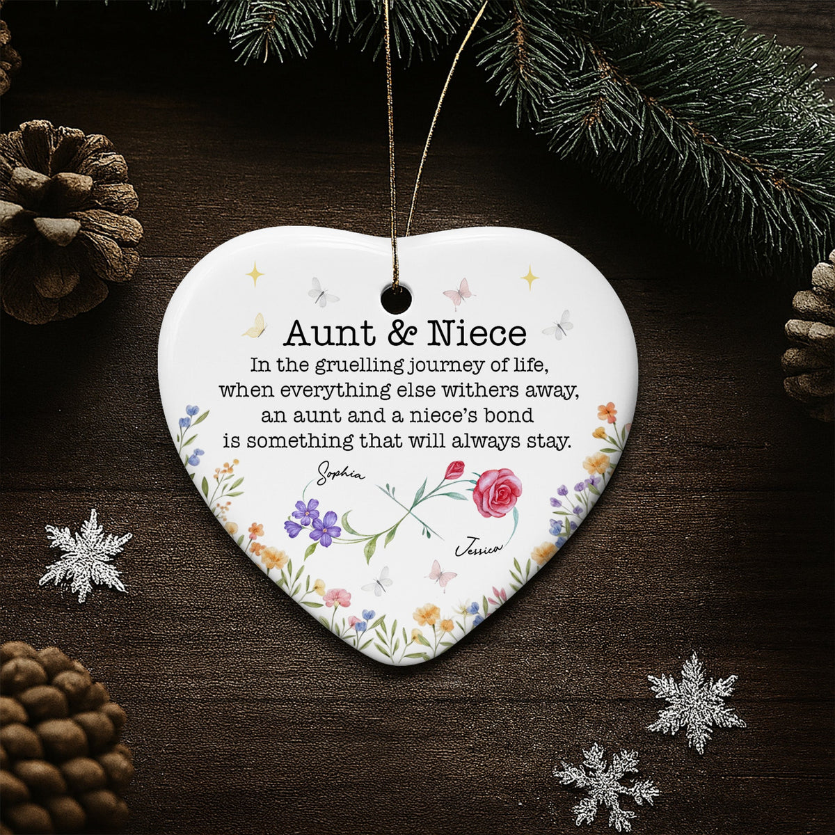Aunt And Niece, Lifelong Bond With Roses And Butterflies, Ceramic Ornament, Gift For Family