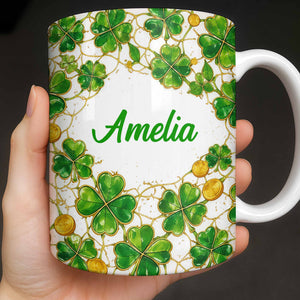 Amelia Shamrocks And Coins, Personalized Coffee Mug, Gift For Besties and Friends