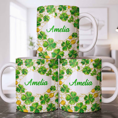 Amelia Shamrocks And Coins, Personalized Coffee Mug, Gift For Besties and Friends