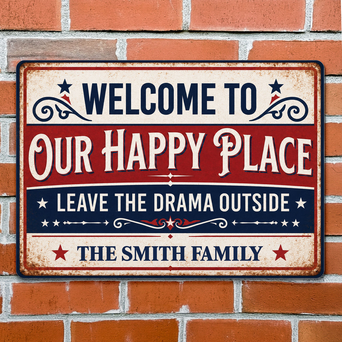 Welcome To Our Happy Place, Personalized Metal Sign, Gift For Family Independence Day Gift, 4th of July Gift Housewarming Gift