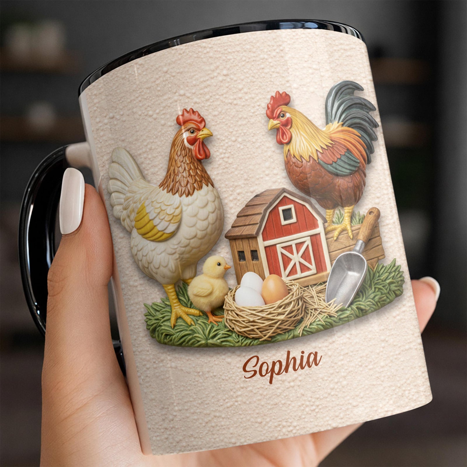 Cherish the Simple Joys, Chicken and Barn Design Accent Mug, Gift For Nature Lovers
