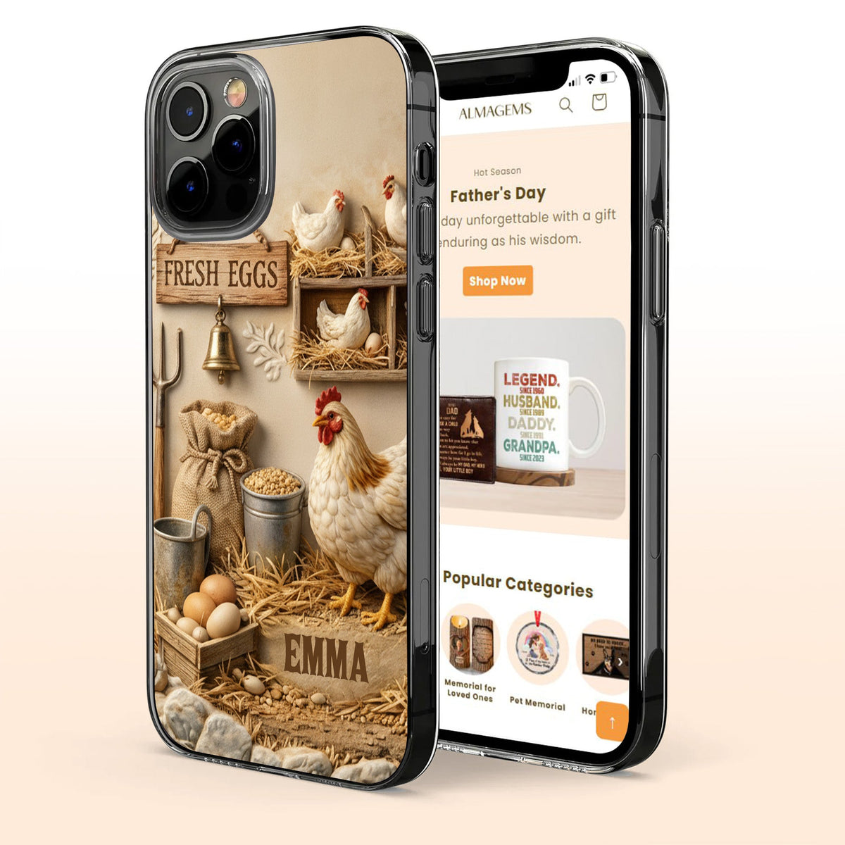 Fresh Eggs With Chickens And Farm Tools Design,Personalized Clear Phone Case,Gift For Farm Owners And Chicken Enthusiasts
