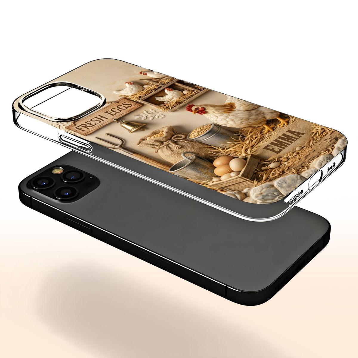 Fresh Eggs With Chickens And Farm Tools Design,Personalized Clear Phone Case,Gift For Farm Owners And Chicken Enthusiasts