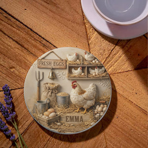 Fresh Eggs Farmhouse Coaster, Ceramic Coaster, Gift For Chicken Lovers
