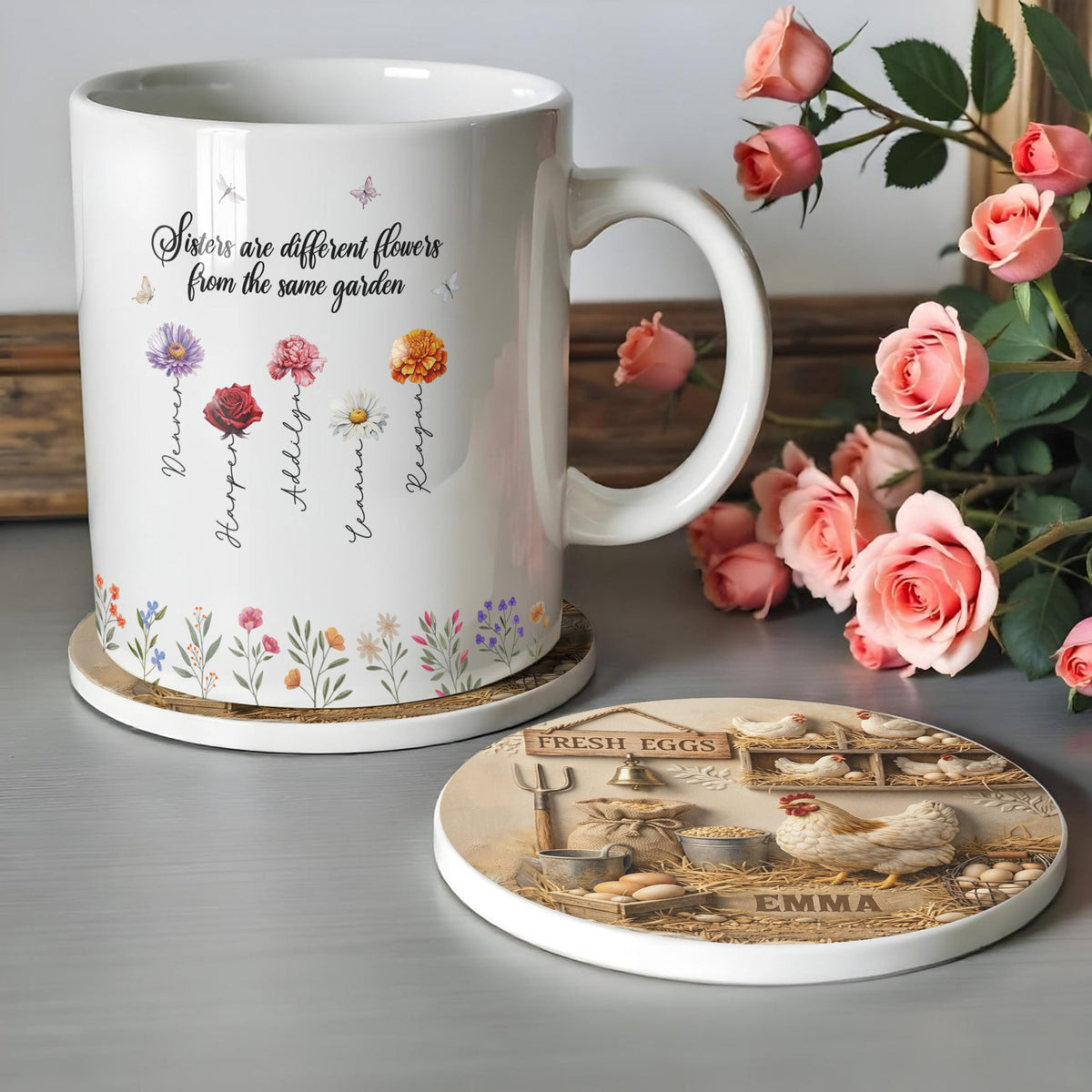 Fresh Eggs Farmhouse Coaster, Ceramic Coaster, Gift For Chicken Lovers