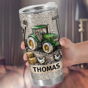 Customizable Farm-Themed Design With Tractor And Chickens, Personalized Stainless Steel Tumbler, Gift For Tractor Collectors and Farm Lovers