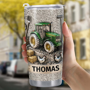 Customizable Farm-Themed Design With Tractor And Chickens, Personalized Stainless Steel Tumbler, Gift For Tractor Collectors and Farm Lovers