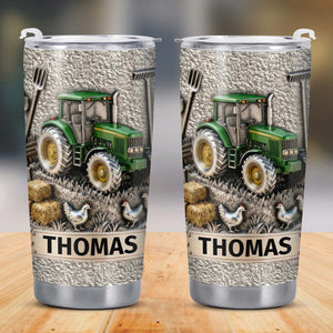 Customizable Farm-Themed Design With Tractor And Chickens, Personalized Stainless Steel Tumbler, Gift For Tractor Collectors and Farm Lovers
