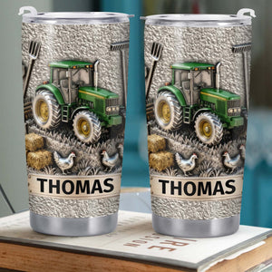 Customizable Farm-Themed Design With Tractor And Chickens, Personalized Stainless Steel Tumbler, Gift For Tractor Collectors and Farm Lovers