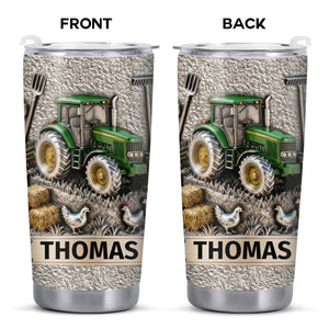 Customizable Farm-Themed Design With Tractor And Chickens, Personalized Stainless Steel Tumbler, Gift For Tractor Collectors and Farm Lovers