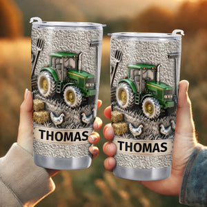 Customizable Farm-Themed Design With Tractor And Chickens, Personalized Stainless Steel Tumbler, Gift For Tractor Collectors and Farm Lovers