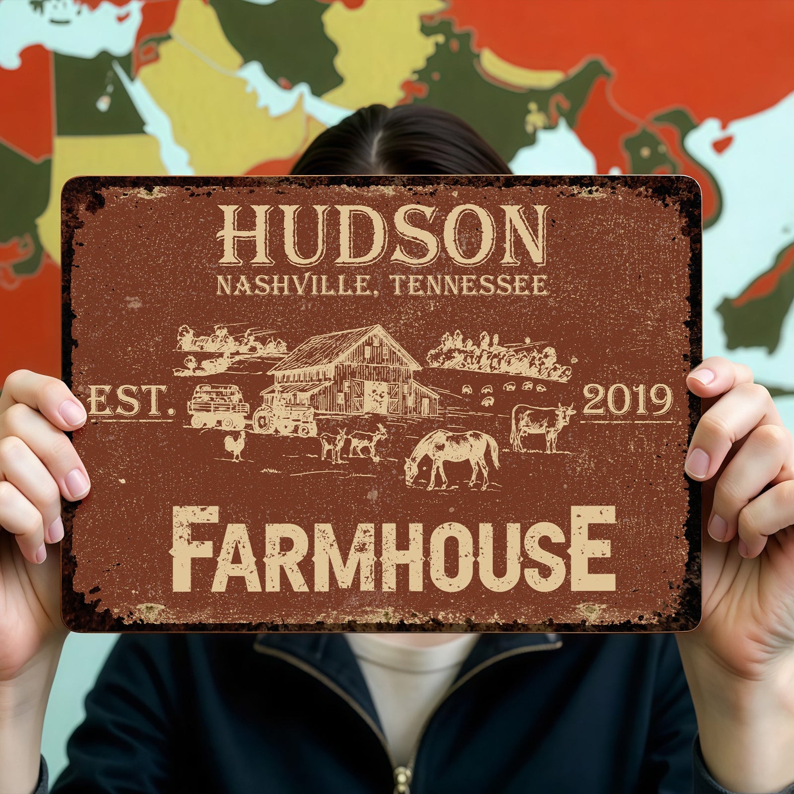 Established Farmhouse Nashville Tennessee Decor,Personalized Metal Sign,Gift For Family and Homeowners