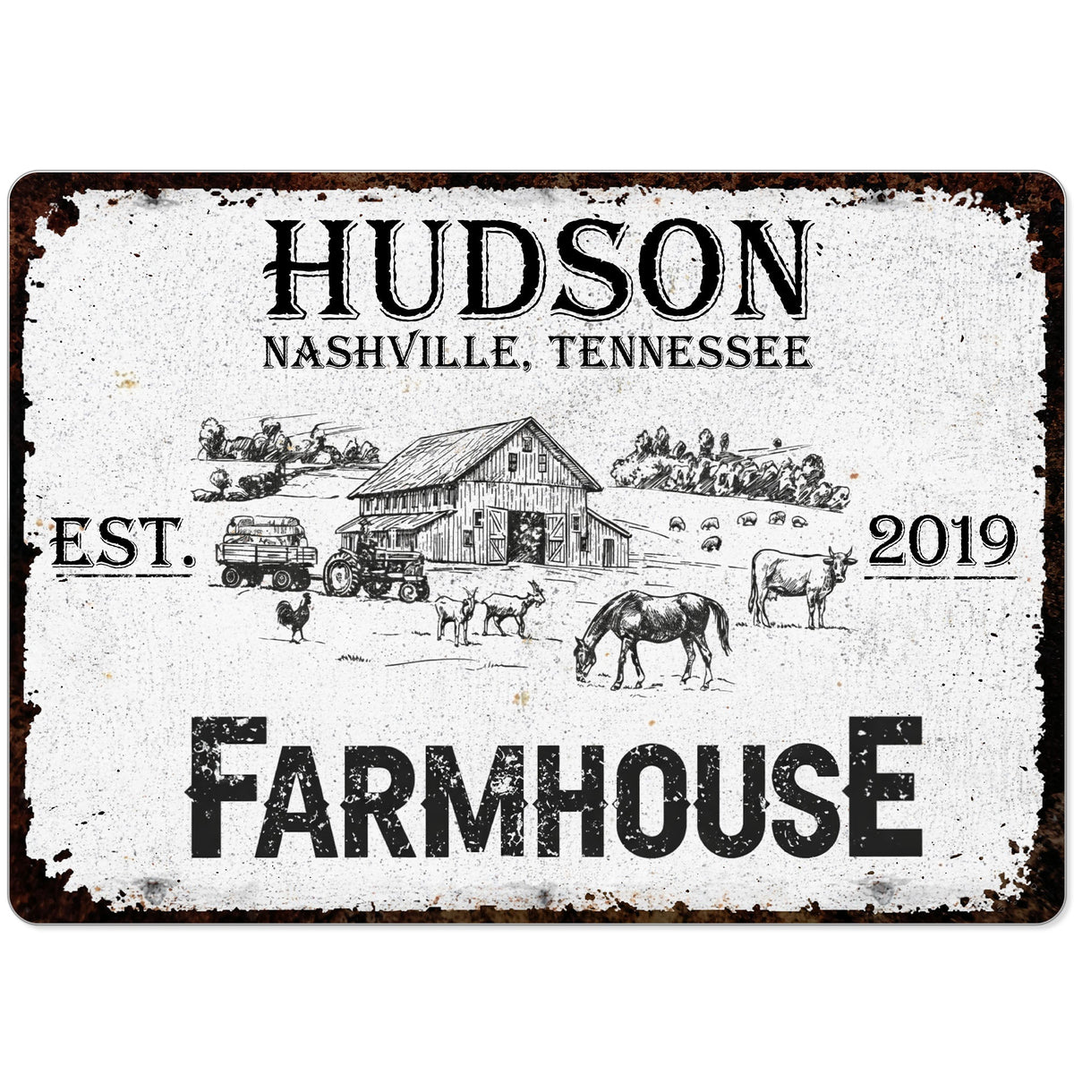 Established Farmhouse Nashville Tennessee Decor,Personalized Metal Sign,Gift For Family and Homeowners