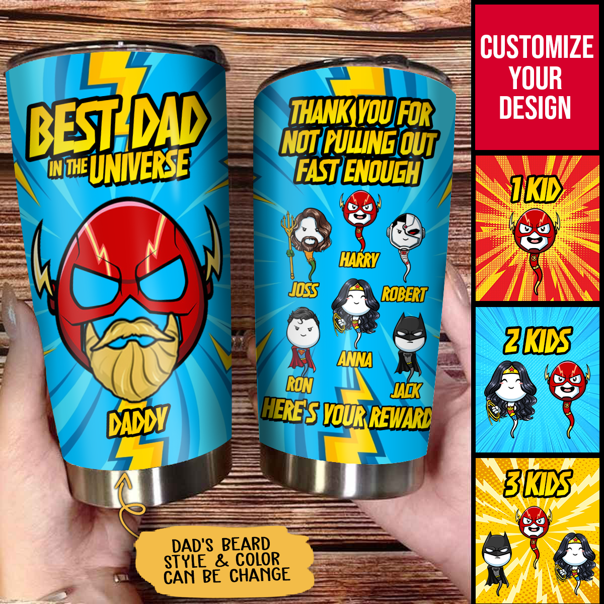 Personalized Tumbler For Dad - Superhero Best Dad In The Universe - Unique Personalized Gifts For Father's Day Birthday Anniversary