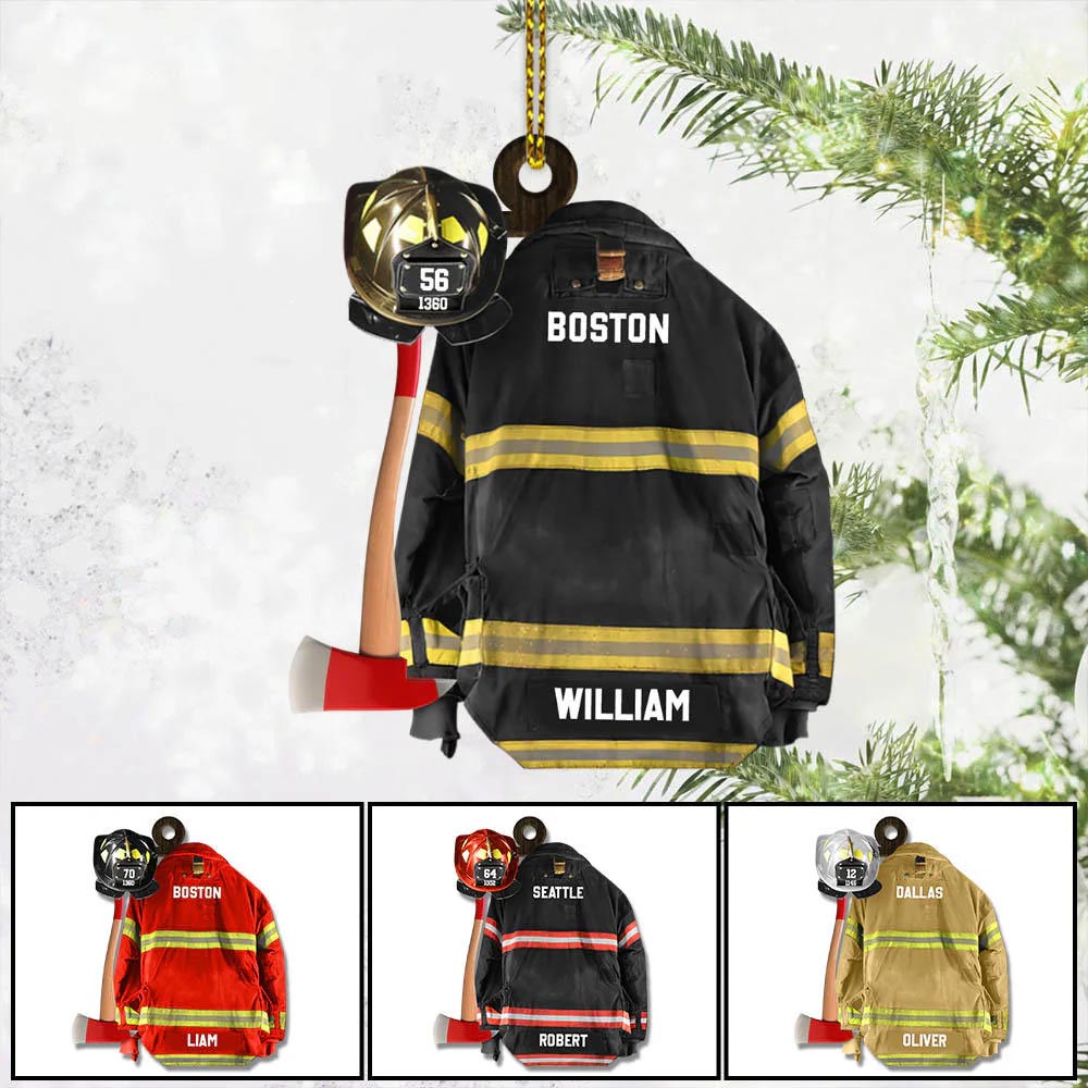 Firefighter Helmet Armor Personalized Ornament Gifts For Fireman, Custom Acrylic Flat Firefighter Ornament for Him