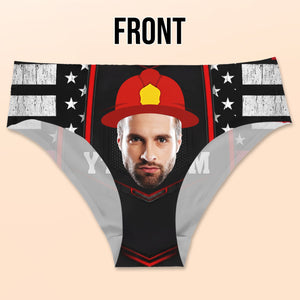 Celebrate Your Hero With Firefighter Helmet And American Flag Design, Personalized Women's Low-waisted Brief, Gift For Wives And Girlfriends