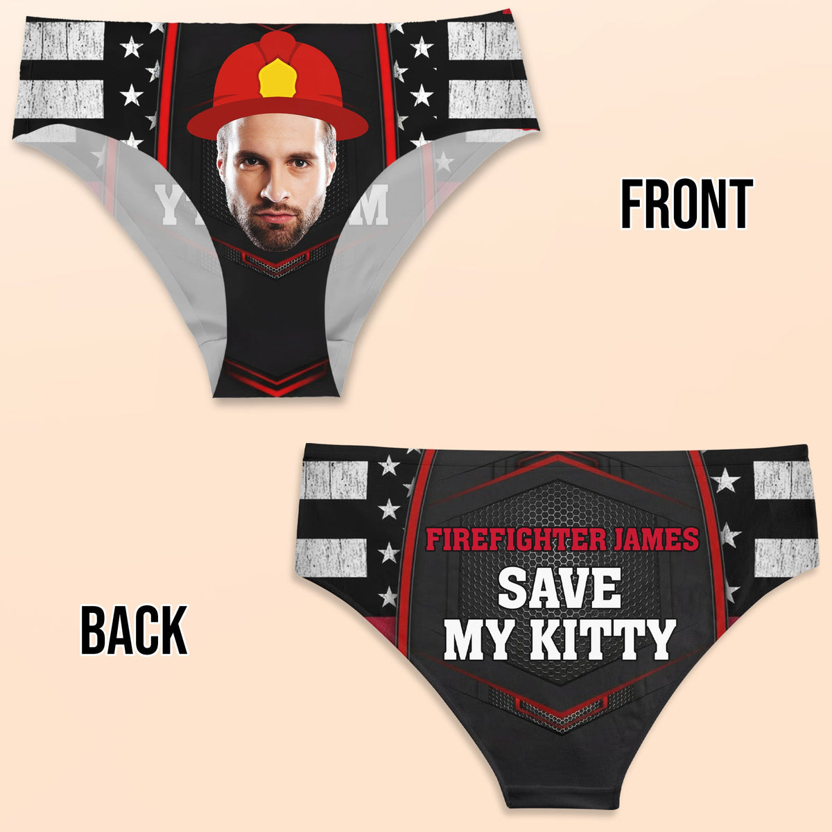 Celebrate Your Hero With Firefighter Helmet And American Flag Design, Personalized Women's Low-waisted Brief, Gift For Wives And Girlfriends