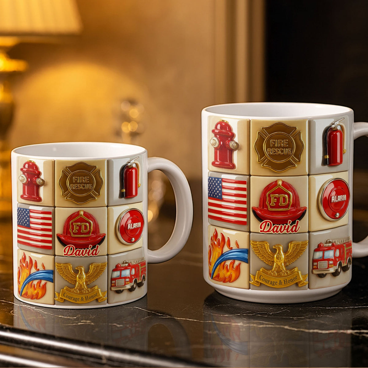 Fire Rescue Courage & Honor Firefighter Essentials, Custom Coffee Mug, Gift For Heroes and Families